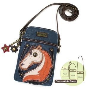 Chala Blue and Brown Horse Design Crossbody Bag